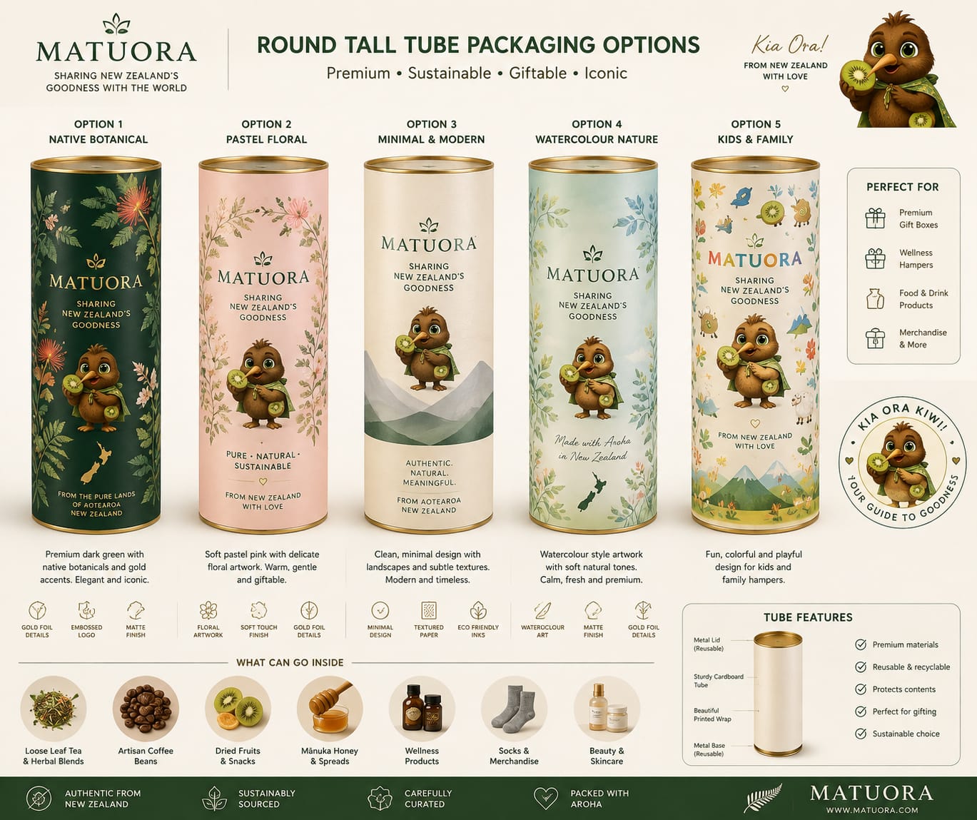 Matuora premium tube and gift packaging — sustainable, reusable, and designed for gifting